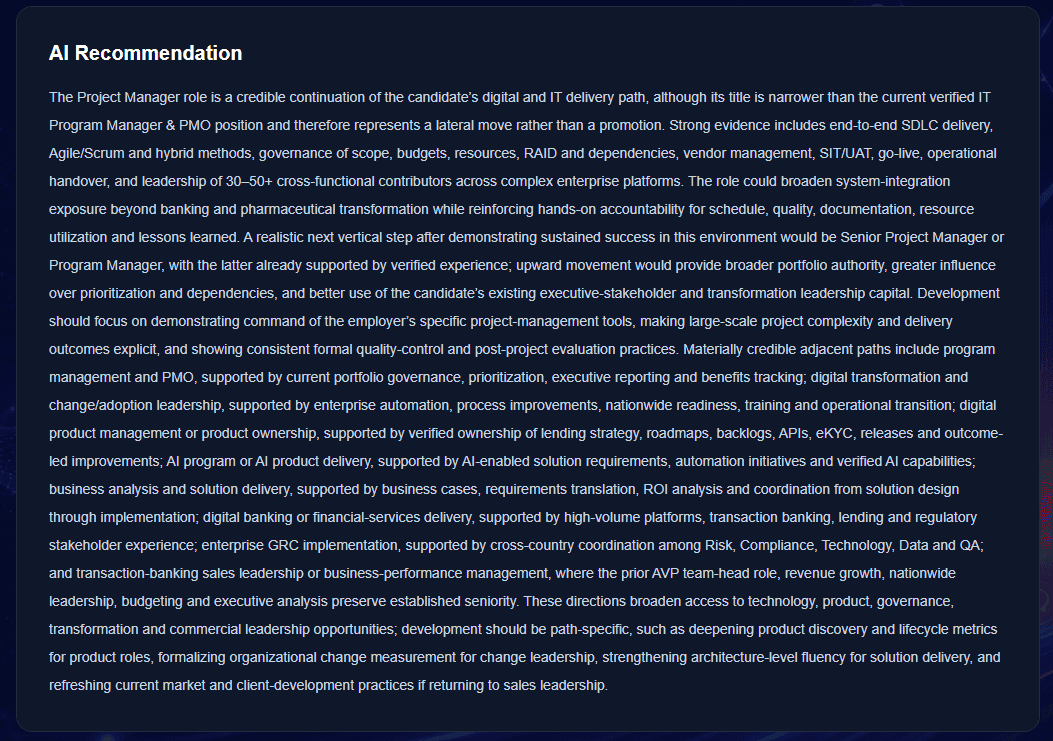 CareerPilot AI detailed AI Recommendation